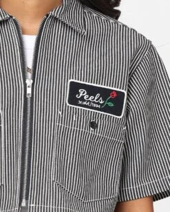 X-Girl Women's Peels Zip Up Cropped T-Shirt Navy -Sportswear Women Store 02044959 YN200 womens 0030