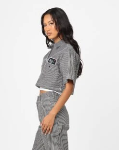 X-Girl Women's Peels Zip Up Cropped T-Shirt Navy -Sportswear Women Store 02044959 YN200 womens 0060