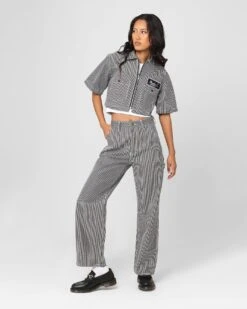 X-Girl Women's Peels Zip Up Cropped T-Shirt Navy -Sportswear Women Store 02044959 YN200 womens 0070