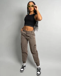 EN ES Women's Washed Cargo Pants Washed Brown