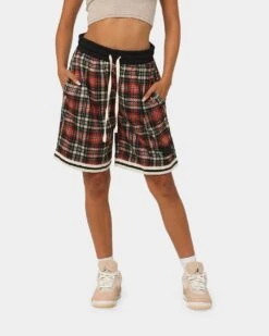 EN ES Team Basketball Shorts Red Plaid