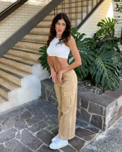 XXIII Women's Poppy Wide Leg Cargo Pants Tan -Sportswear Women Store 03008678 YT001 womens 0021