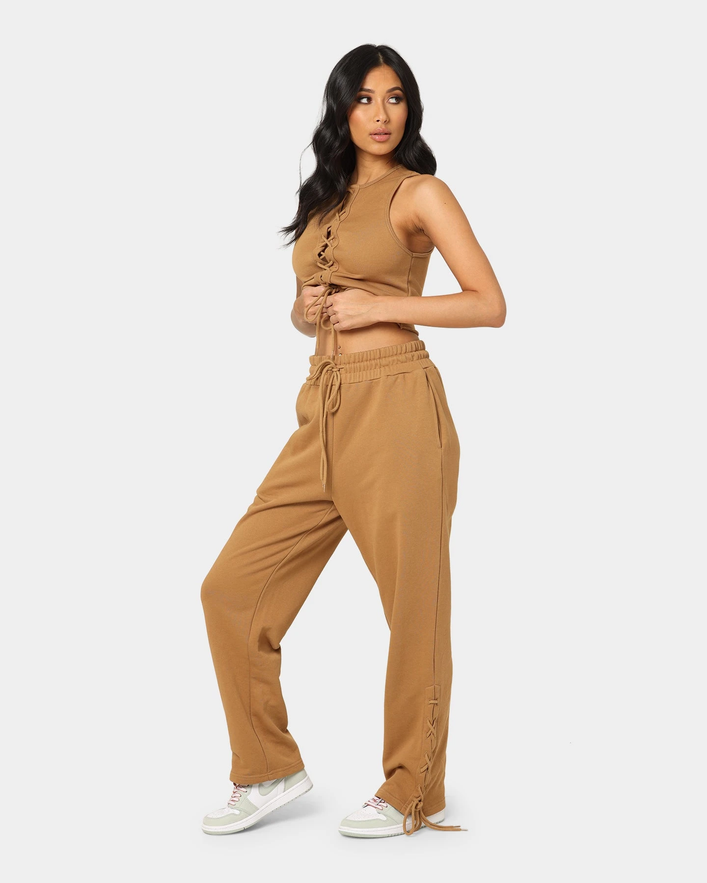 EN ES Women's Mason Lace Up Track Pants Tan 4 EN ES Women's Mason Lace Up Track Pants Tan - Image 2