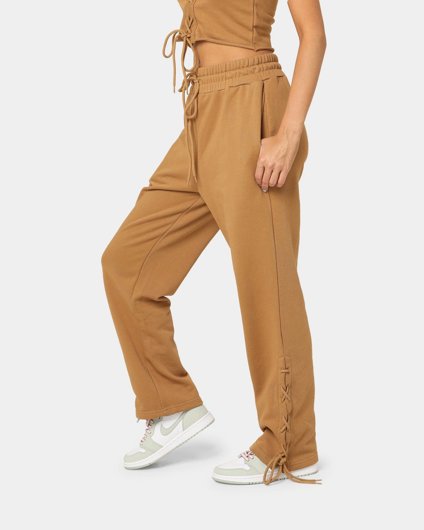 EN ES Women's Mason Lace Up Track Pants Tan 8 EN ES Women's Mason Lace Up Track Pants Tan - Image 6