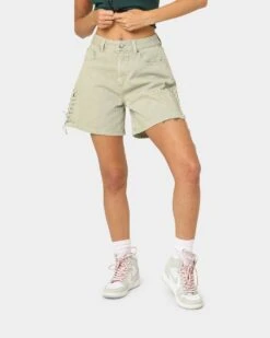 EN ES Women's Lace Me Up Denim Shorts Aloe Wash