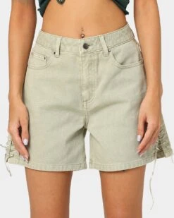 EN ES Women's Lace Me Up Denim Shorts Aloe Wash -Sportswear Women Store 03009269 YA145 womens 0030