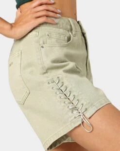 EN ES Women's Lace Me Up Denim Shorts Aloe Wash -Sportswear Women Store 03009269 YA145 womens 0070