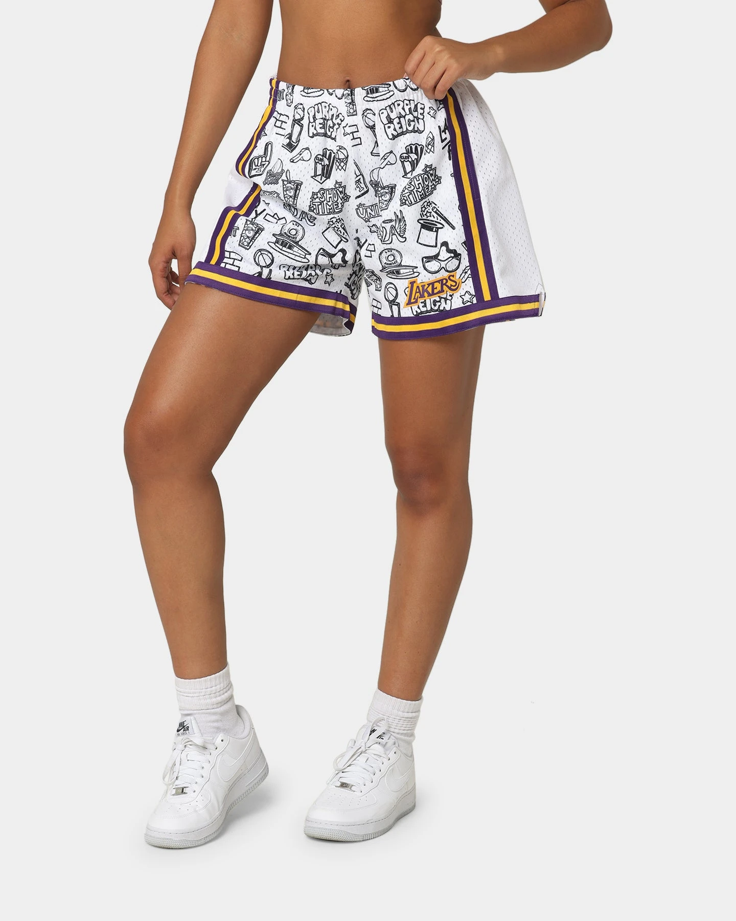 Mitchell & Ness Women's Los Angeles Lakers Doodle Shorts Black/White 3 Mitchell & Ness Women's Los Angeles Lakers Doodle Shorts Black/White