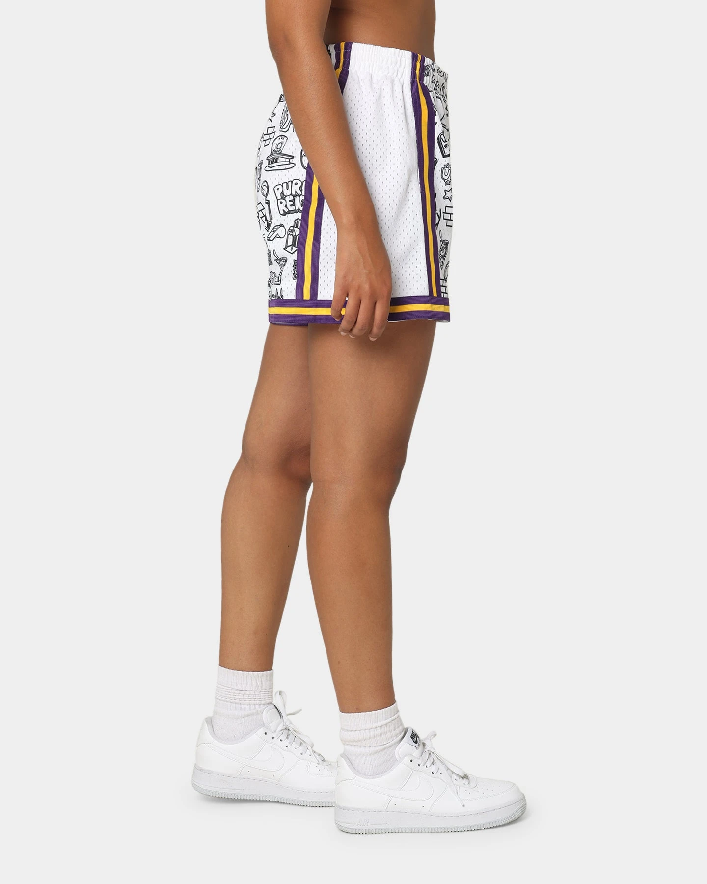 Mitchell & Ness Women's Los Angeles Lakers Doodle Shorts Black/White 7 Mitchell & Ness Women's Los Angeles Lakers Doodle Shorts Black/White - Image 5