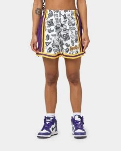 Mitchell & Ness Women's Los Angeles Lakers Doodle Shorts White -Sportswear Women Store 03009580 YW100 womens 0030