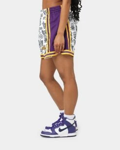 Mitchell & Ness Women's Los Angeles Lakers Doodle Shorts White -Sportswear Women Store 03009580 YW100 womens 0060