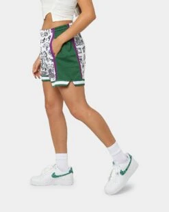 Mitchell & Ness Women's Milwaukee Bucks Doodle Shorts White -Sportswear Women Store 03009581 YW100 womens 0040