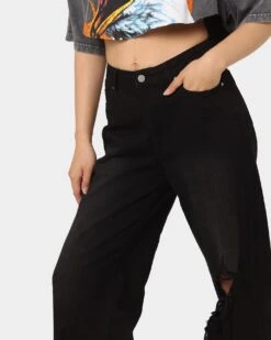 MNML Women's Baggy Distressed Jeans Vintage Black -Sportswear Women Store 03010299 YV009 womens 0040