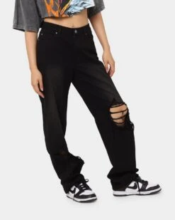 MNML Women's Baggy Distressed Jeans Vintage Black -Sportswear Women Store 03010299 YV009 womens 0050