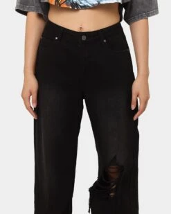 MNML Women's Baggy Distressed Jeans Vintage Black -Sportswear Women Store 03010299 YV009 womens 0070