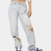 MNML Women's Baggy Distressed Jeans Vintage Blue -Sportswear Women Store 03010299 YX561 womens 0010