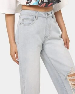 MNML Women's Baggy Distressed Jeans Vintage Blue -Sportswear Women Store 03010299 YX561 womens 0030