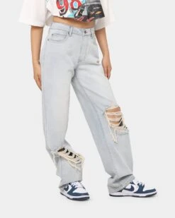 MNML Women's Baggy Distressed Jeans Vintage Blue -Sportswear Women Store 03010299 YX561 womens 0050