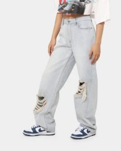 MNML Women's Baggy Distressed Jeans Vintage Blue -Sportswear Women Store 03010299 YX561 womens 0060