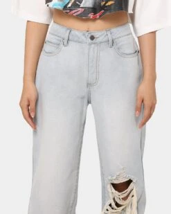 MNML Women's Baggy Distressed Jeans Vintage Blue -Sportswear Women Store 03010299 YX561 womens 0070