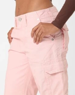 True Religion Women's Big T Cargo Pants Strawberry