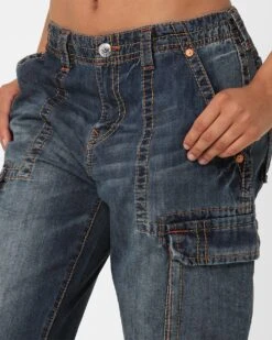 True Religion Women's Big T Cargo Pants Medium Wash -Sportswear Women Store 03010927 YM353 womens 0040