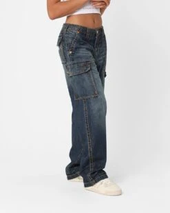 True Religion Women's Big T Cargo Pants Medium Wash -Sportswear Women Store 03010927 YM353 womens 0050