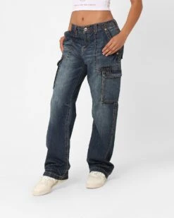 True Religion Women's Big T Cargo Pants Medium Wash -Sportswear Women Store 03010927 YM353 womens 0060