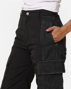 X-Girl Women's Denim Mixed Pants Black -Sportswear Women Store 03011031 YB001 womens 030