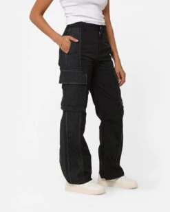 X-Girl Women's Denim Mixed Pants Black -Sportswear Women Store 03011031 YB001 womens 050
