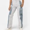 X-Girl Women's Denim Mixed Pants Light Grey -Sportswear Women Store 03011031 YL210 womens 010