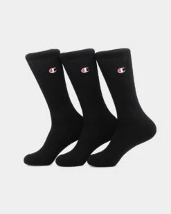 Champion 3 Pack C Logo Crew Socks Black