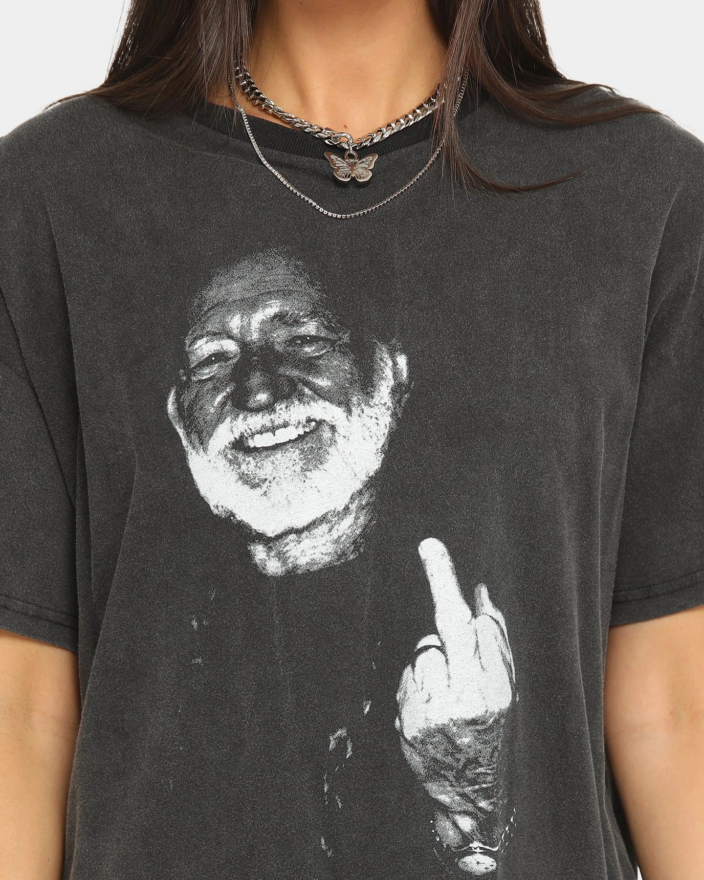 WILLIE NELSON Finger Short Sleeve Vintage T-Shirt Washed Black 6 WILLIE NELSON Finger Short Sleeve Vintage T-Shirt Washed Black - Image 4