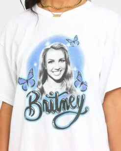 Britney Spears Butterflies Short Sleeve T-Shirt White -Sportswear Women Store 08000608 YW100 womens 0040