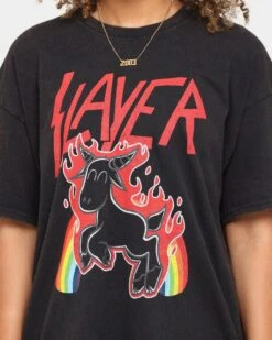 Slayer Rainbow Goat Vintage T-Shirt Black Wash -Sportswear Women Store 08000646 YB295 womens 0040