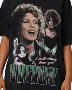 Whitney Houston Always Love You T-Shirt Black Wash 10 Whitney Houston Always Love You T-Shirt Black Wash -Sportswear Women Store 08000744 YB295 womens 0030