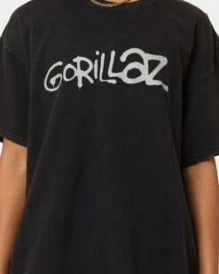 Gorillaz Writing Logo Vintage T-Shirt Washed Black -Sportswear Women Store 08000934 YW607 womens 0040