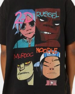 Gorillaz Writing Logo Vintage T-Shirt Washed Black -Sportswear Women Store 08000934 YW607 womens 0050