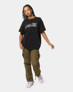 Gorillaz Writing Logo Vintage T-Shirt Washed Black -Sportswear Women Store 08000934 YW607 womens 0080