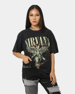 Nirvana In Utero Distressed Circle T-Shirt Black Wash
