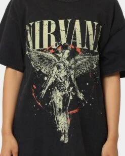 Nirvana In Utero Distressed Circle T-Shirt Black Wash -Sportswear Women Store 08000957 YB295 womens 0030