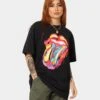 The Rolling Stones Watercolour Tongue Vintage T-Shirt Washed Black -Sportswear Women Store 08001055 YW607 womens 0010