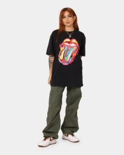 The Rolling Stones Watercolour Tongue Vintage T-Shirt Washed Black -Sportswear Women Store 08001055 YW607 womens 0030