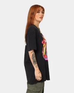 The Rolling Stones Watercolour Tongue Vintage T-Shirt Washed Black -Sportswear Women Store 08001055 YW607 womens 0060