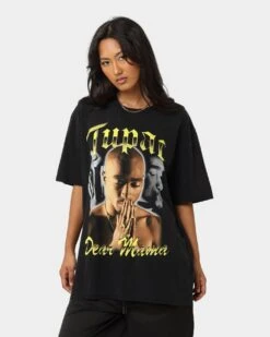 Tupac Dear Mama Gold Collage Vintage T-Shirt Washed Black