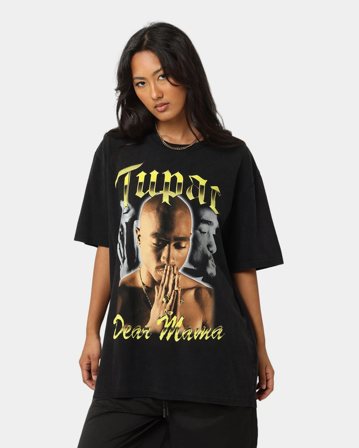 Tupac Dear Mama Gold Collage Vintage T-Shirt Washed Black 3 Tupac Dear Mama Gold Collage Vintage T-Shirt Washed Black