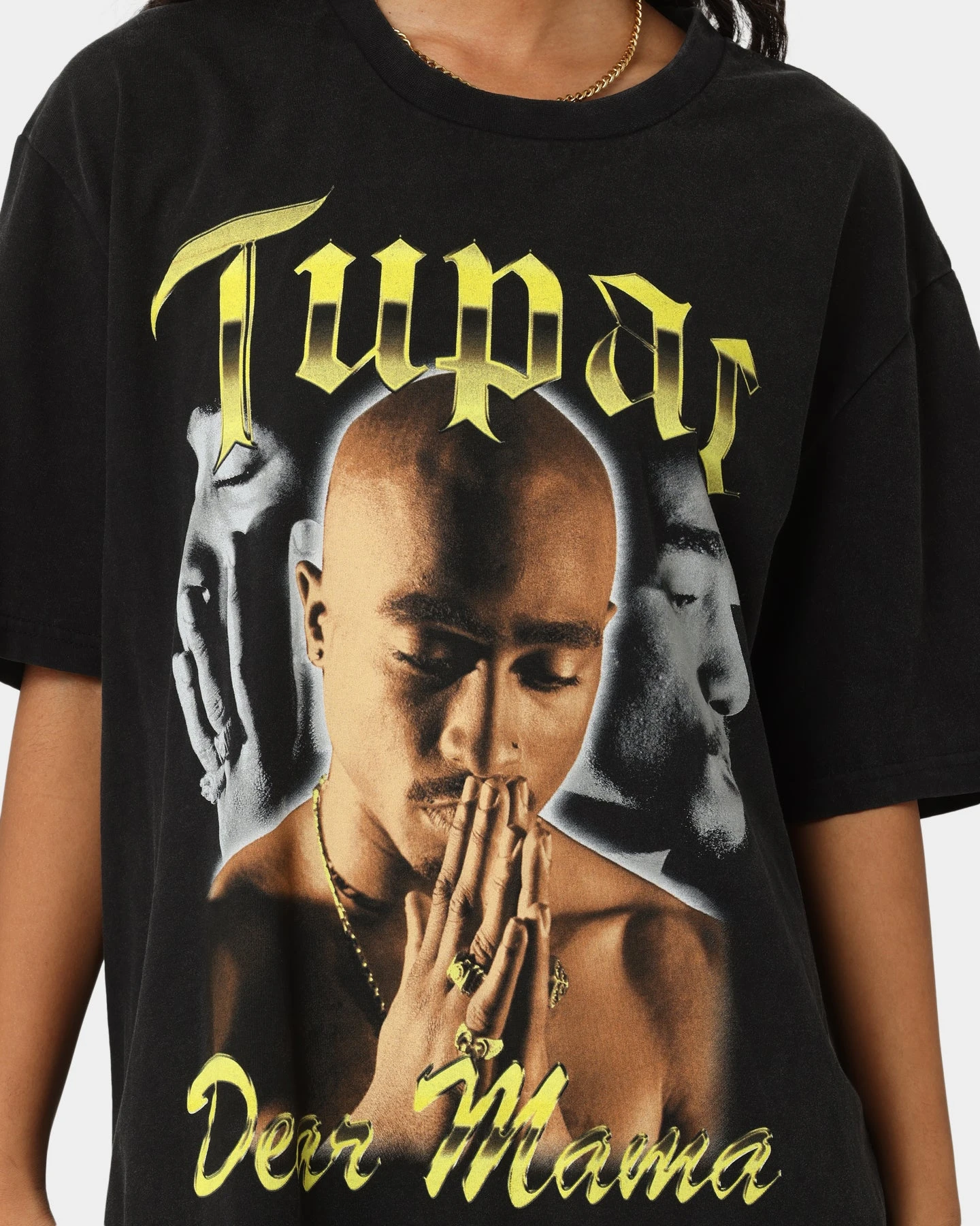 Tupac Dear Mama Gold Collage Vintage T-Shirt Washed Black 5 Tupac Dear Mama Gold Collage Vintage T-Shirt Washed Black - Image 3