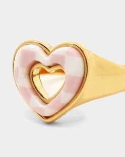 Raising Hell Checkered Heart Ring Gold/Pink -Sportswear Women Store 09000310 YG838 default 0020