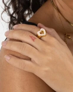 Raising Hell Checkered Heart Ring Gold/Pink -Sportswear Women Store 09000310 YG838 womens 0015