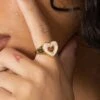 Raising Hell Checkered Heart Ring Gold/Pink